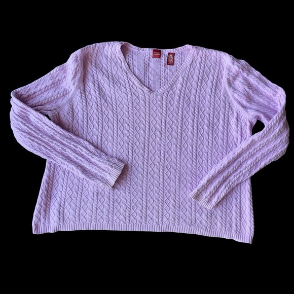 Valerie Steven’s vintage cable knit v-neck pink cotton sweater XL - Picture 7 of 8
